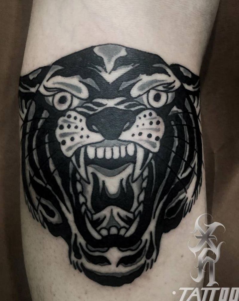 old school老虎纹身图片_腿部Old School纹身图案
