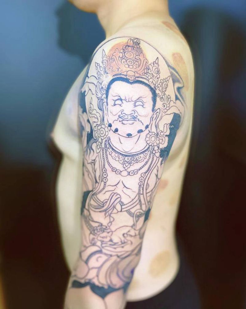 黄财神纹身图片_手臂新传统纹身图案