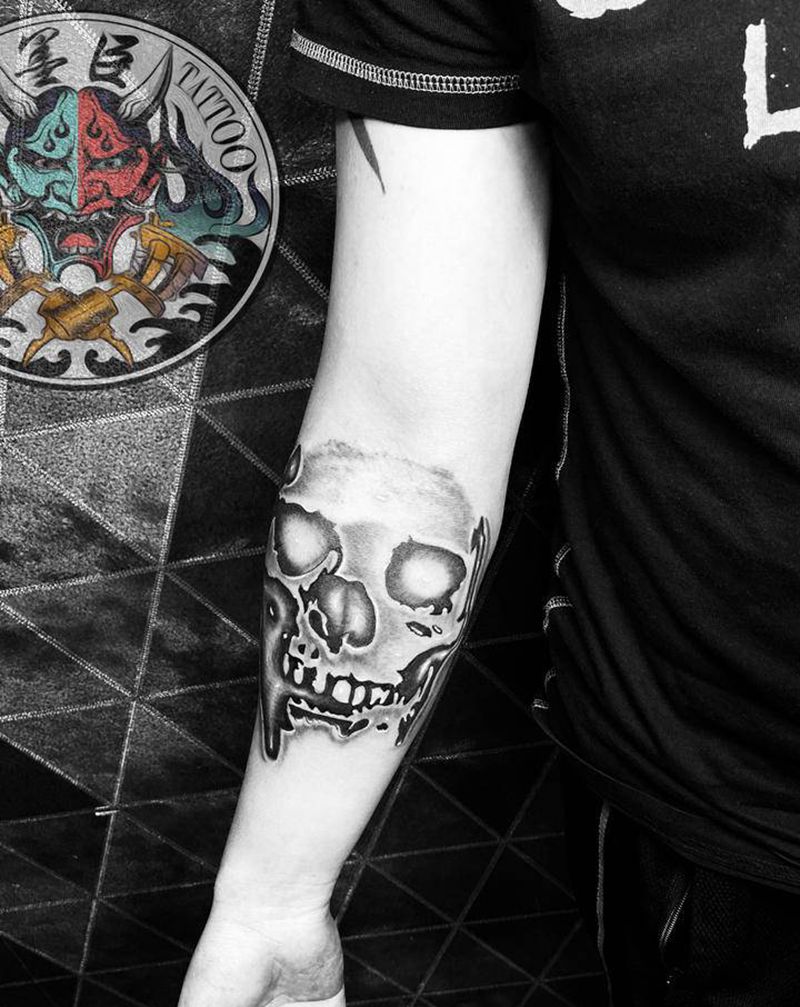 骷髅纹身图片_手臂手部欧美写实水墨骷髅纹身图案