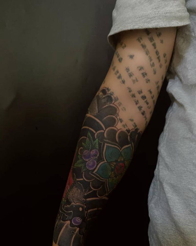 遮盖 添加融合纹身图片_手臂老传统纹身图案