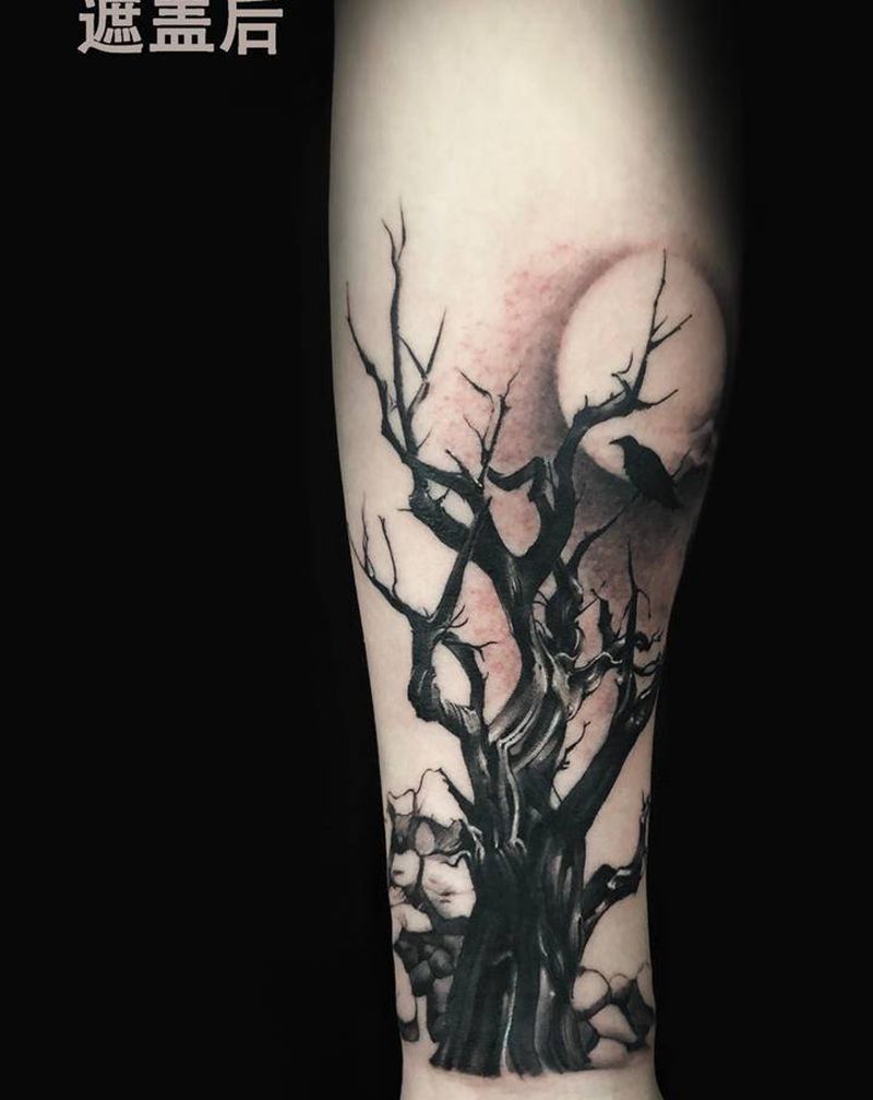 胡杨纹身图片_手臂腿部欧美写实图腾纹身图案