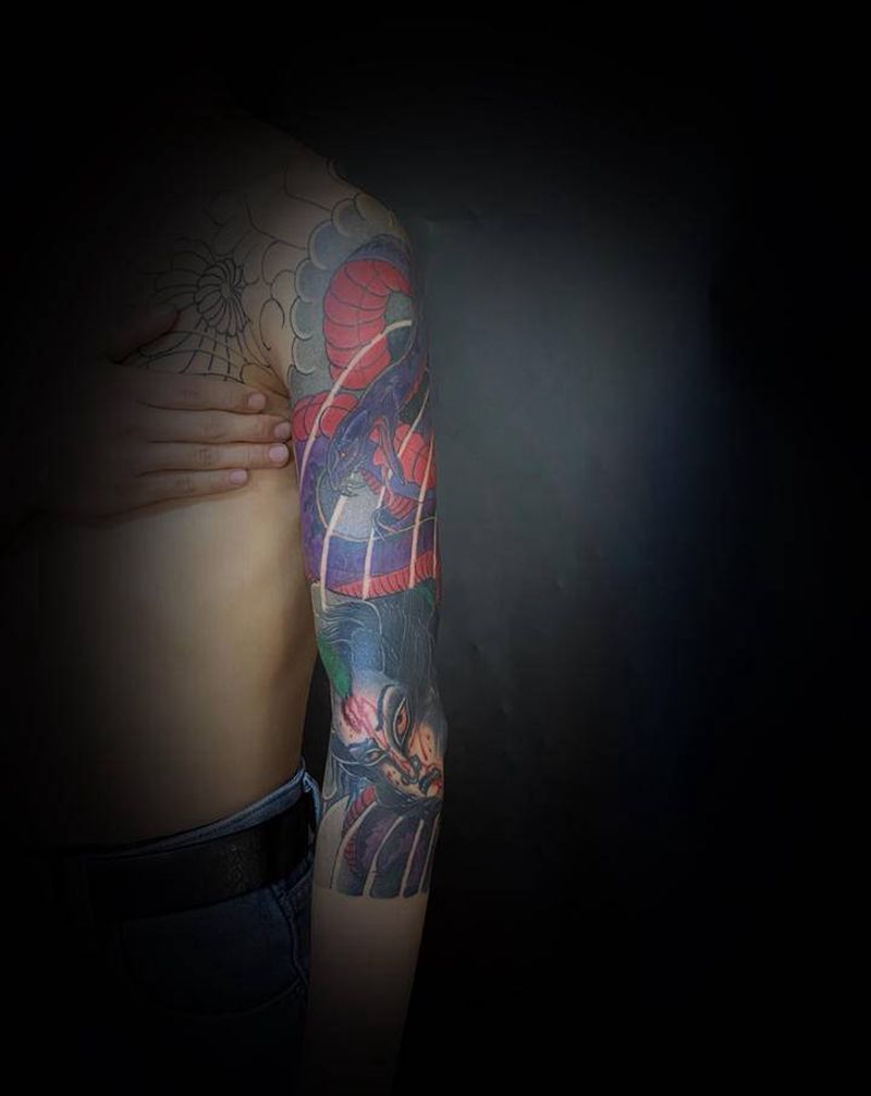 七分袖纹身图片_手臂老传统老传统银川传统花臂纹身图案