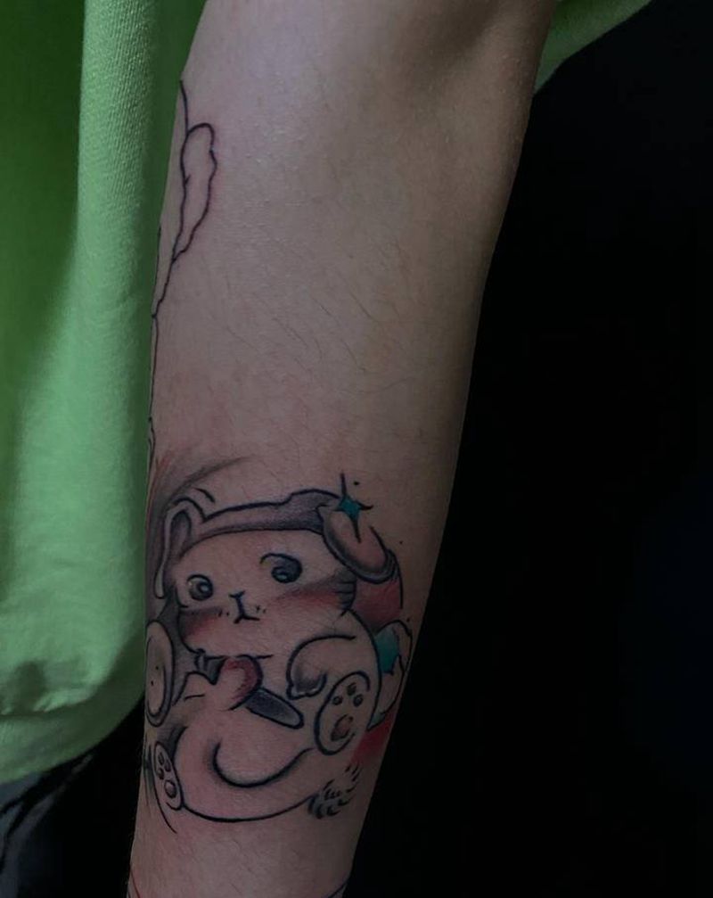 獭兔纹身图片_手臂水彩纹身图案