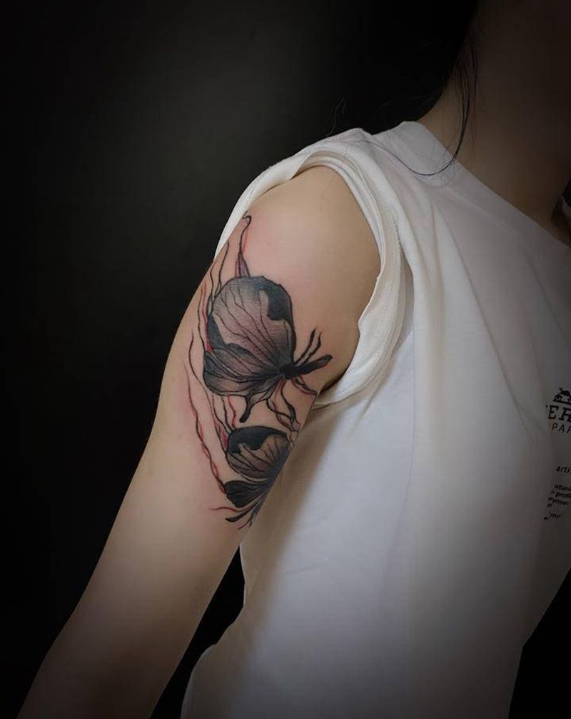 蝴蝶纹身图片_手臂水墨水彩银川学纹身图案