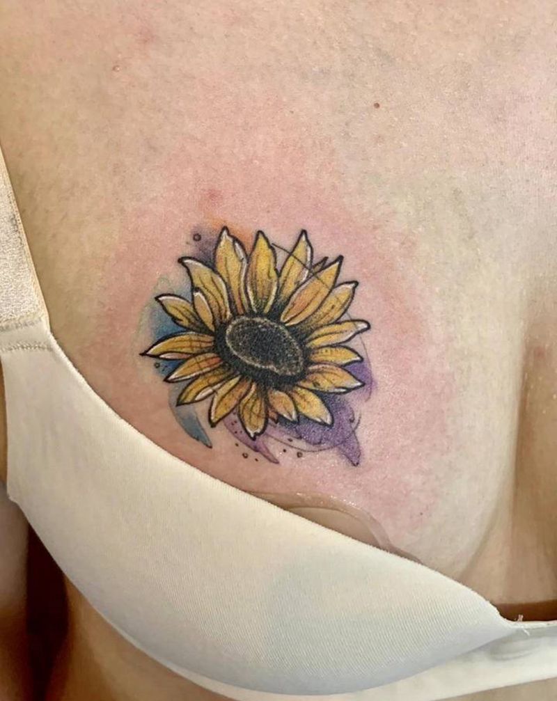 向日葵纹身图片_胸部纹身图案