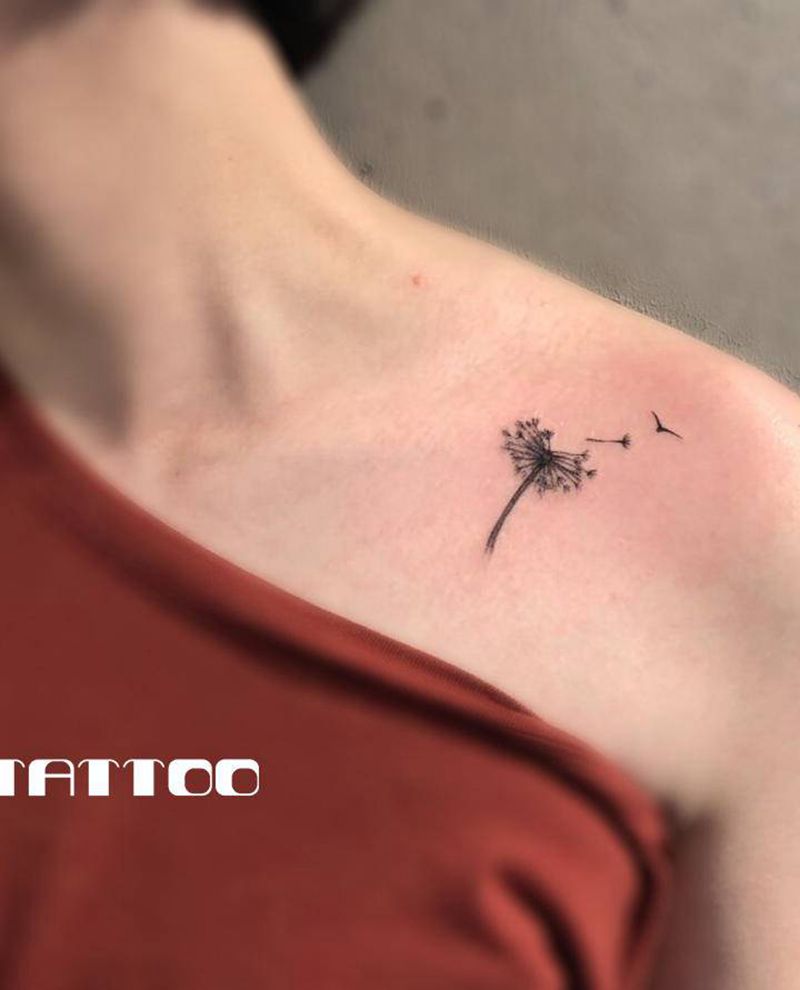 蒲公英纹身图片_肩部小清新纹身图案