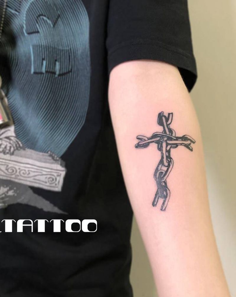 链子纹身图片_手臂几何纹身图案