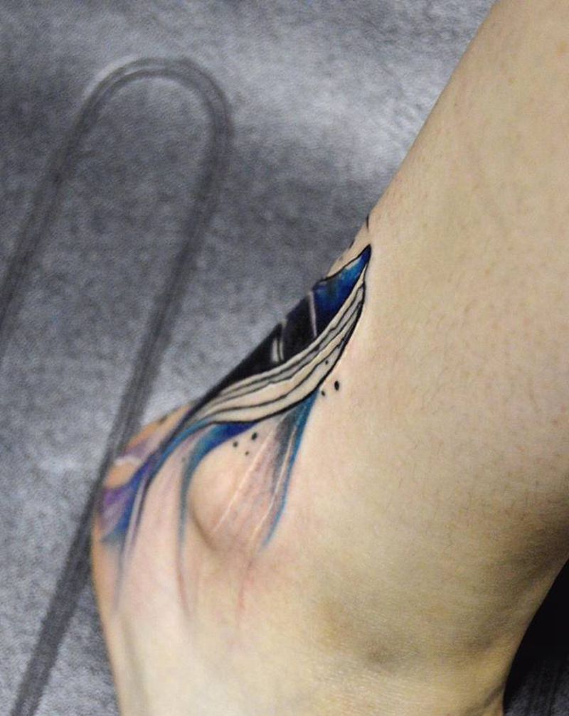 遮盖字母纹身图片_腿部水彩水墨纹身图案