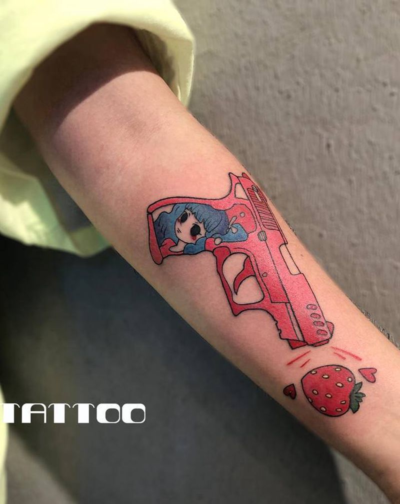 手枪 biu、biu、纹身图片_手臂Old School纹身图案