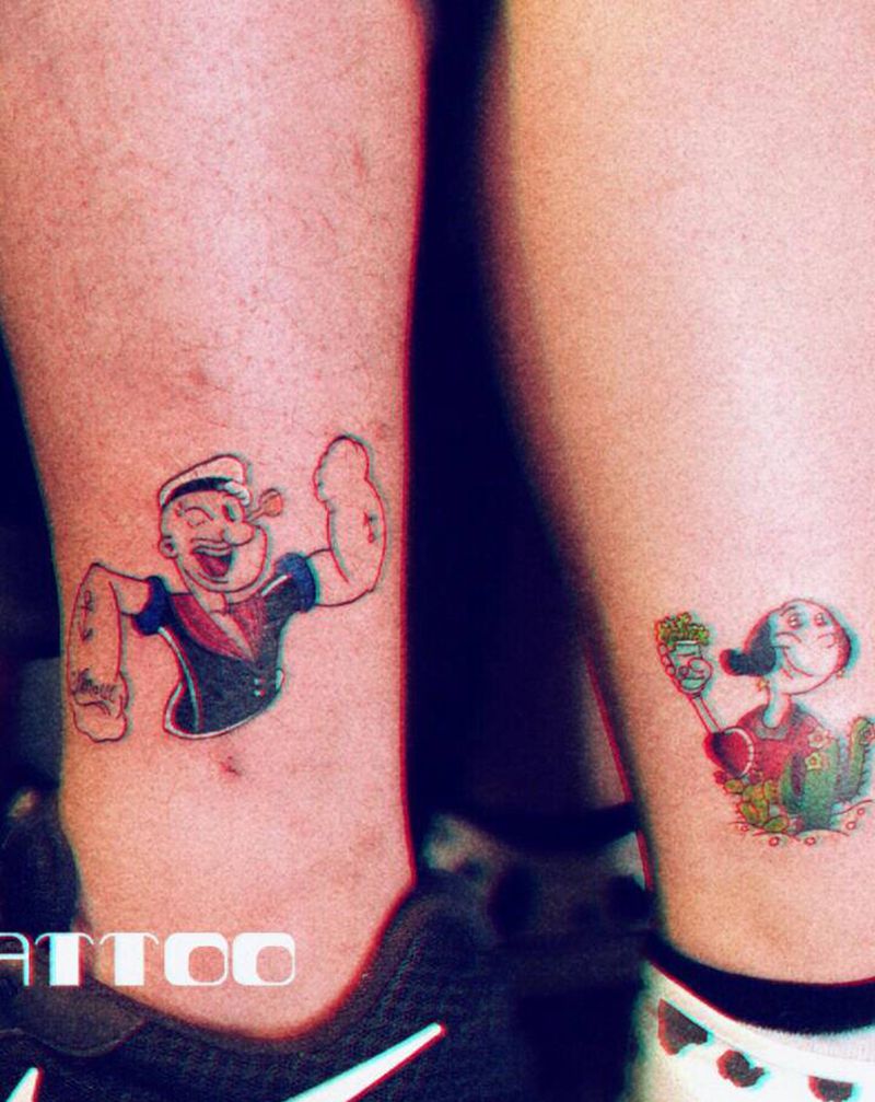 波比和奥利弗纹身图片_腿部新传统纹身图案