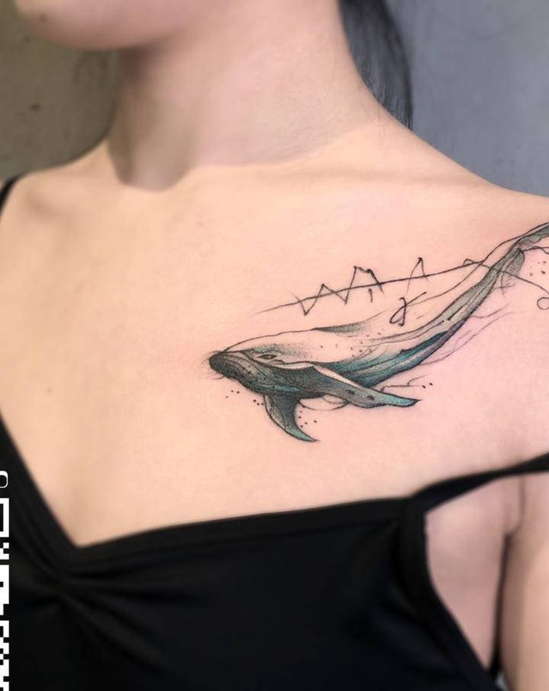 鲸鱼纹身图片_颈部新传统纹身图案