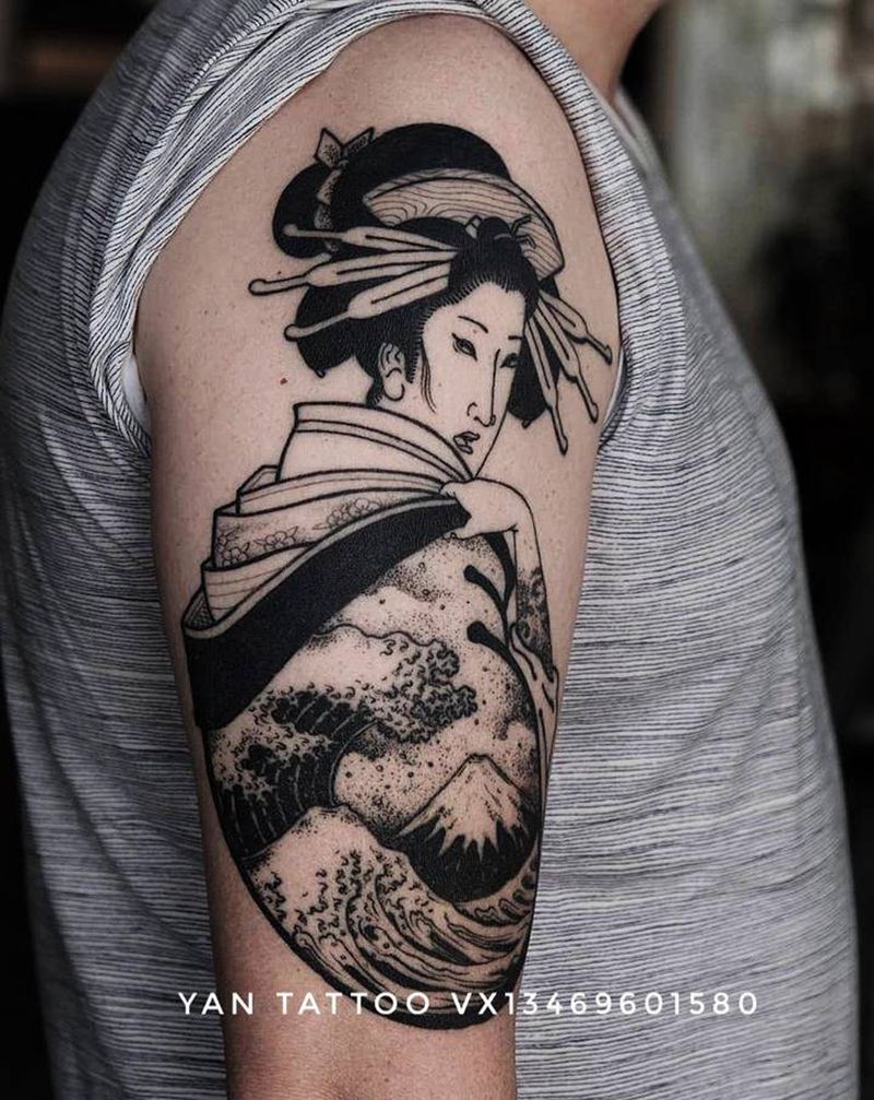 艺妓纹身图片_肩部老传统纹身图案
