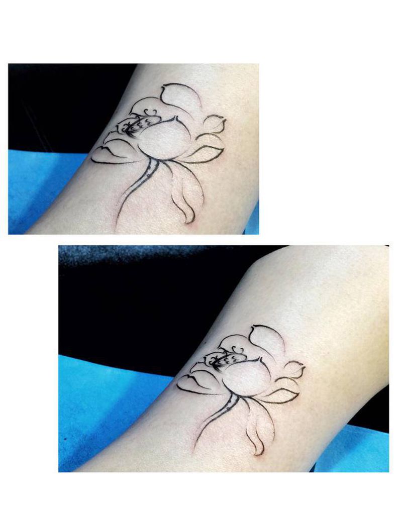 荷花纹身图片_腿部纹身图案