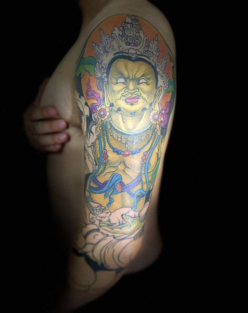 黄财神纹身图片_手臂新传统纹身图案