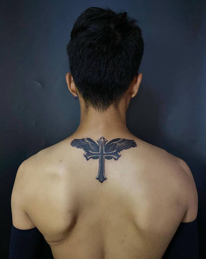 自由之翼纹身图片_背部纹身图案