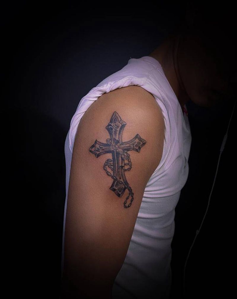 十字架纹身图片_手臂纹身图案