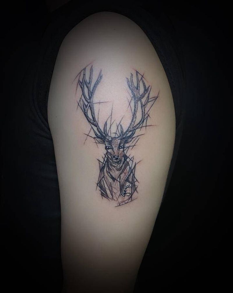 鹿纹身图片_手臂纹身图案