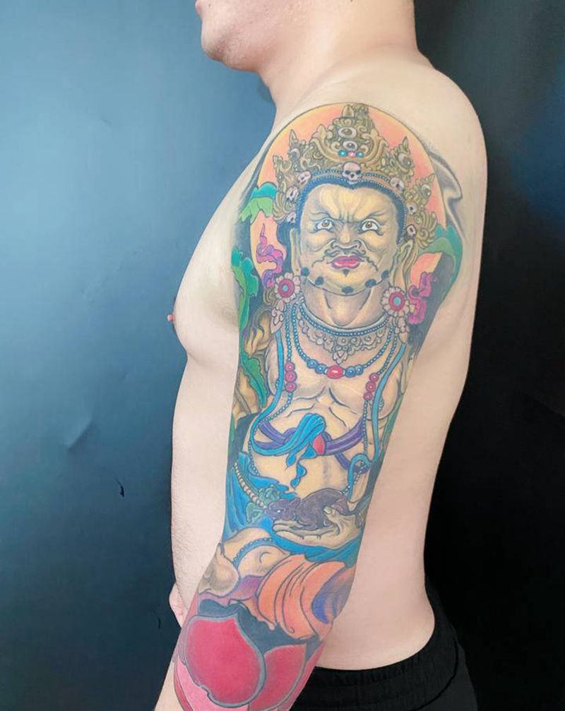 黄财神纹身图片_手臂新传统纹身图案