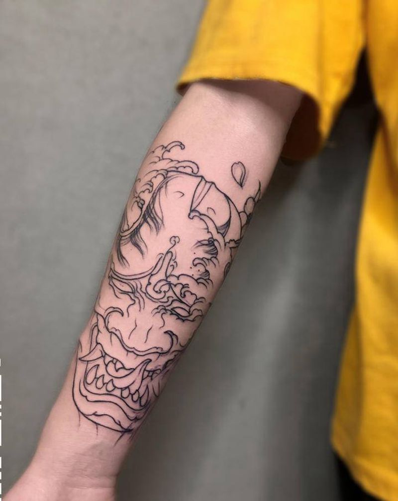 般若线条纹身图片_手臂新传统纹身图案