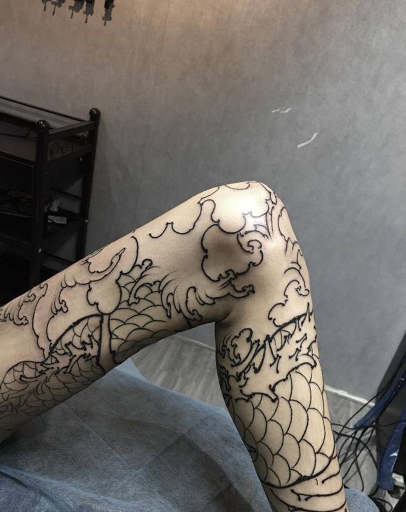扩线/未完成/下次继续…  一纹身图片_腿部新传统纹身图案