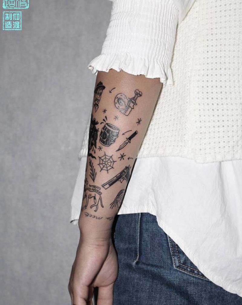 暗黑  拼接纹身图片_手臂纹身图案