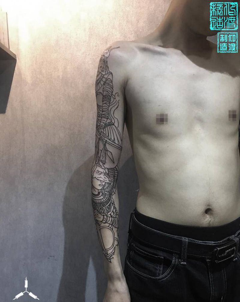 线条未完成纹身图片_手臂纹身图案