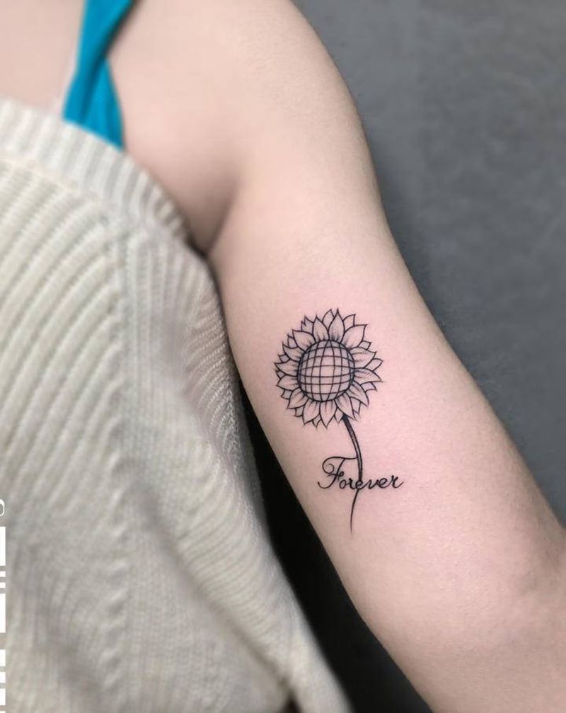 向日葵线条纹身图片_手臂几何纹身图案
