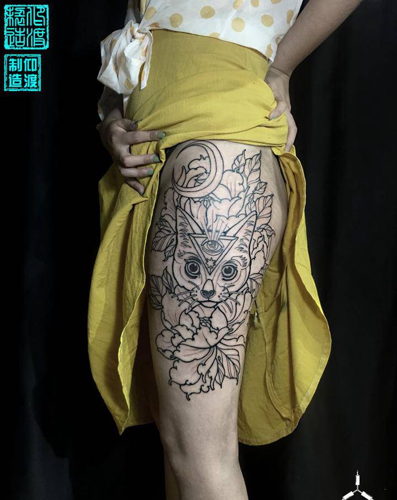 大腿外侧 未完成作品纹身图片_臀部腿部Old School纹身图案