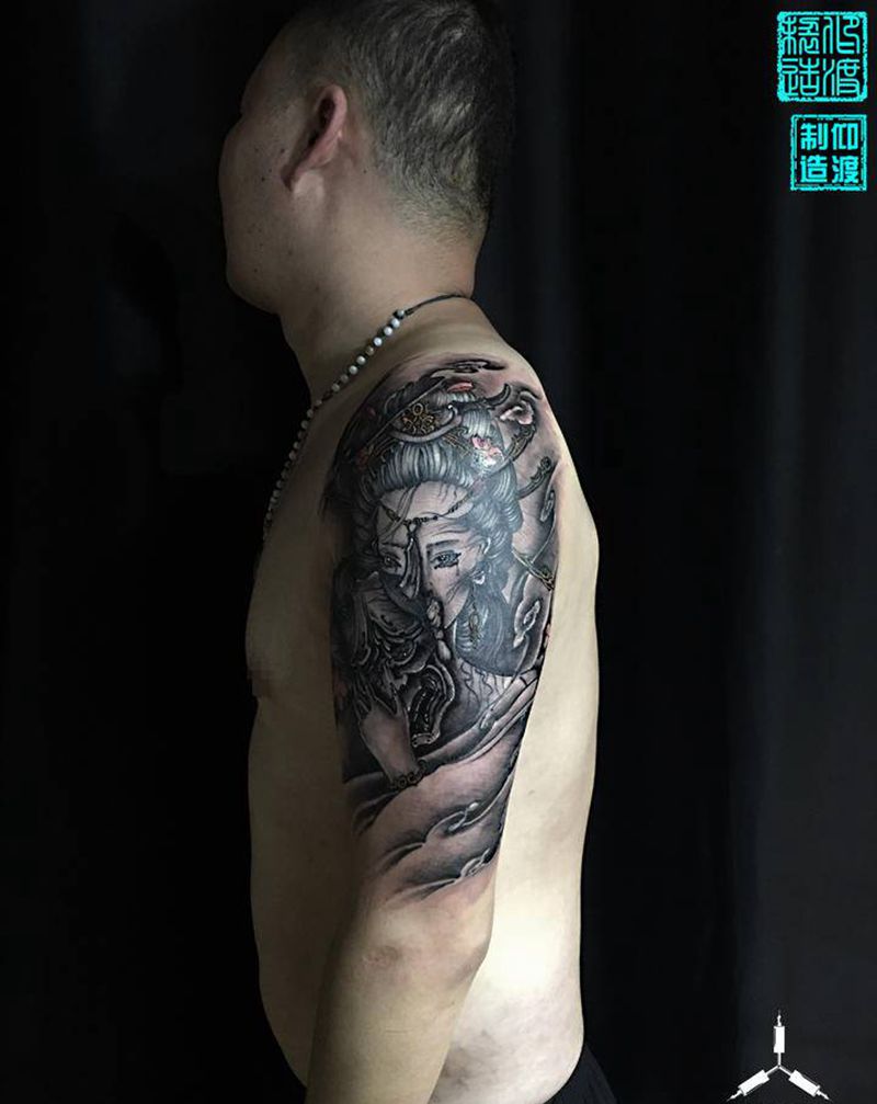 新传统／艺妓仰渡作品纹身图片_手臂新传统艺妓纹身图案