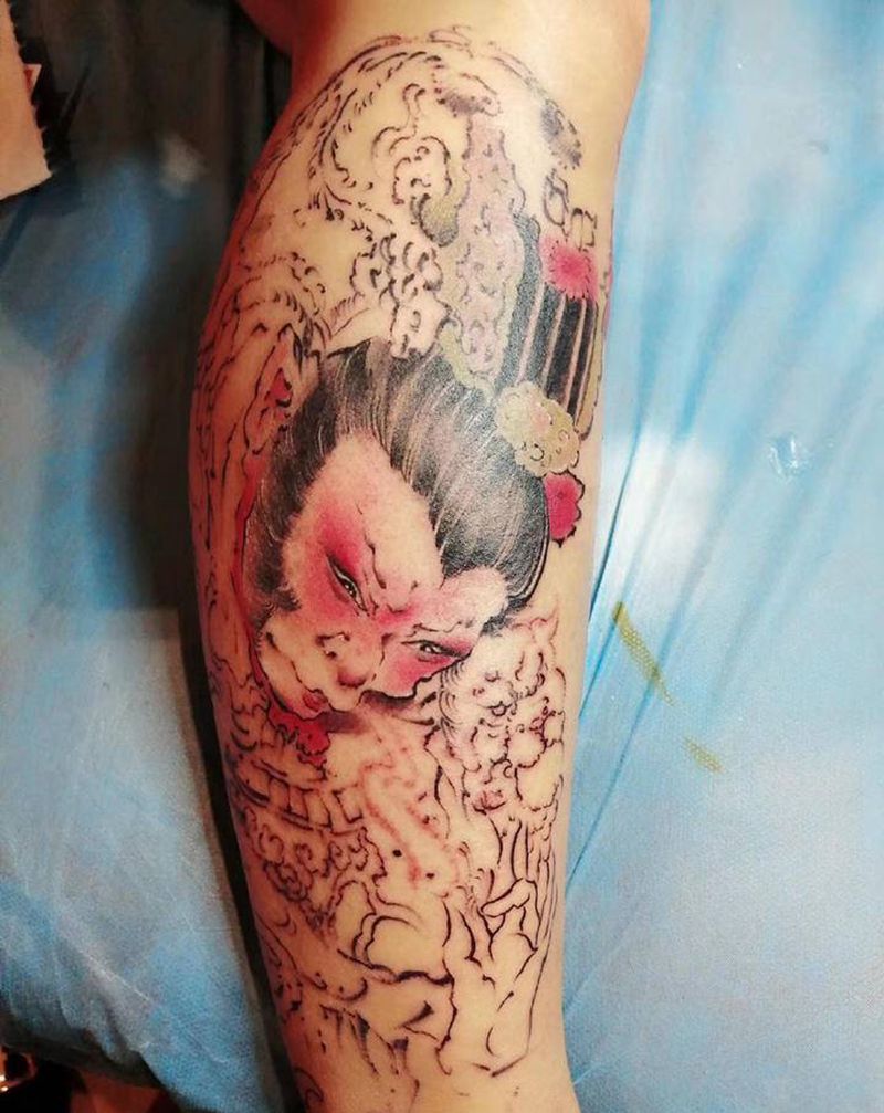 猴哥未完待续～x纹身图片_腿部新传统纹身图案