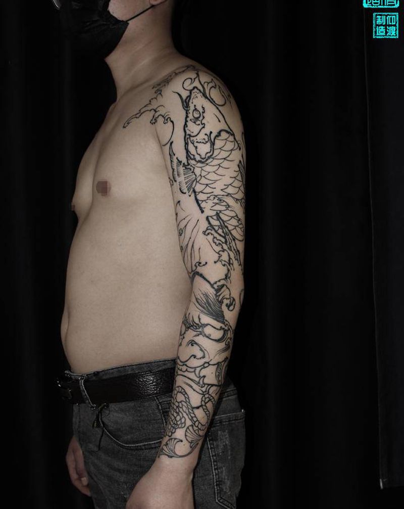 新传统线条恢复后纹身图片_手臂新传统纹身图案