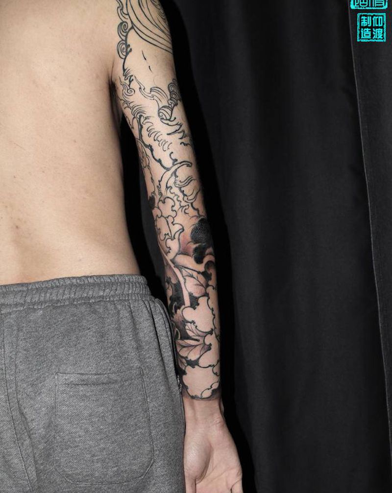 今工／爆肘／新传统唐狮整臂作品纹身图片_手臂新传统纹身图案