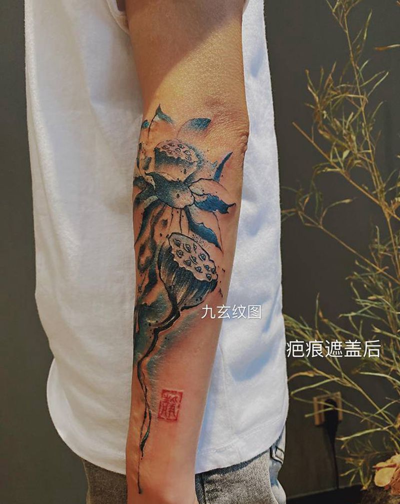 疤痕遮盖效果对比纹身图片_手臂水墨纹身图案