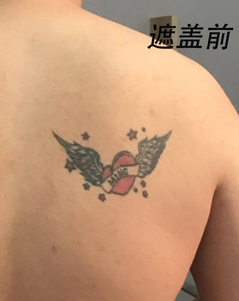 遮盖纹身图片_背部老传统水墨遮盖纹身图案