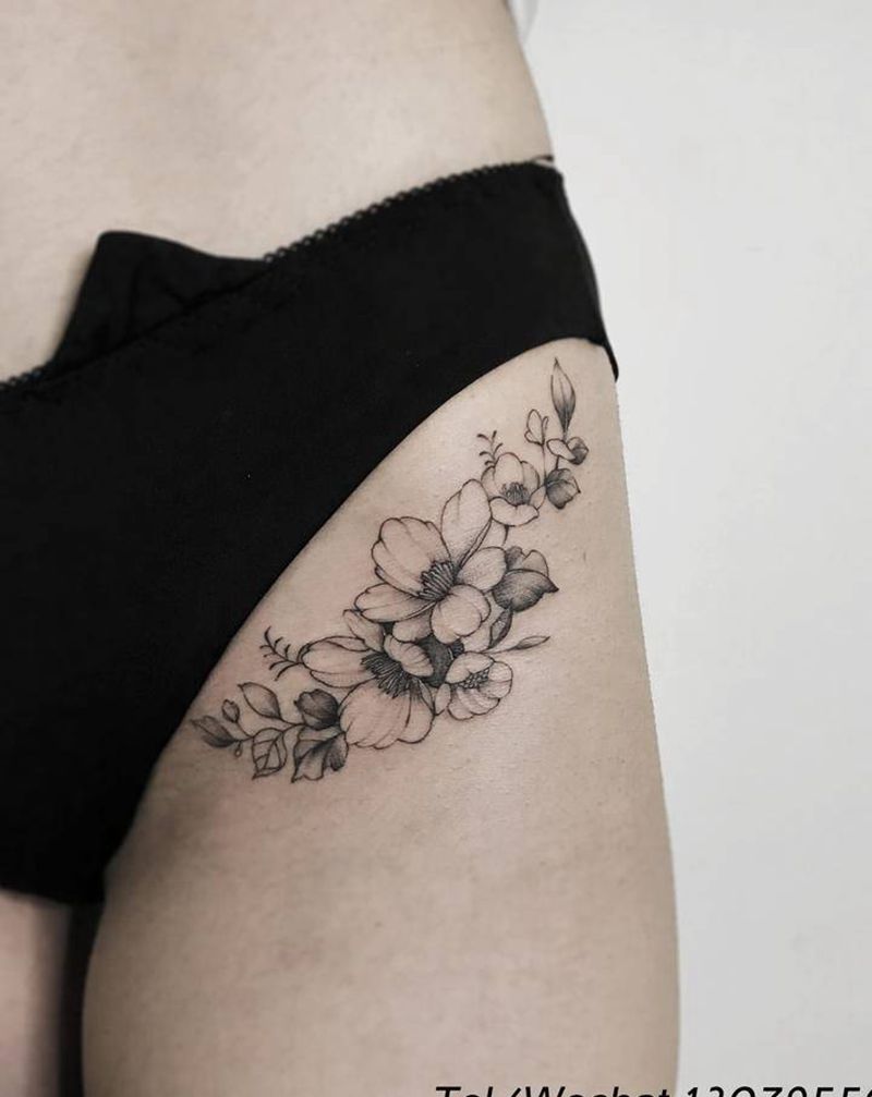 花纹身图片_腿部点刺纹身图案