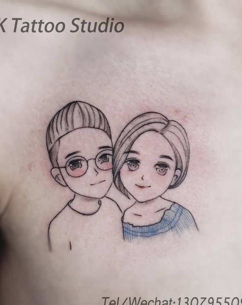 情侣小图纹身图片_胸部纹身图案