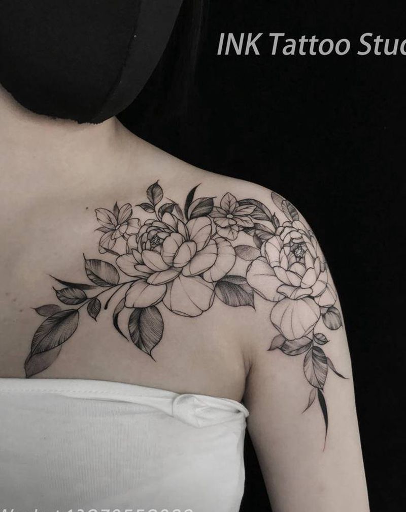 素花纹身图片_肩部纹身图案