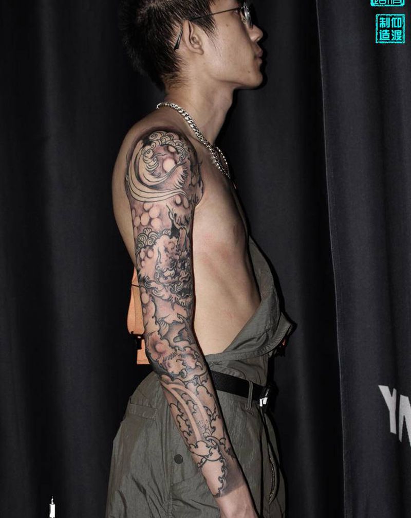 新传统花臂进度纹身图片_手臂新传统纹身图案