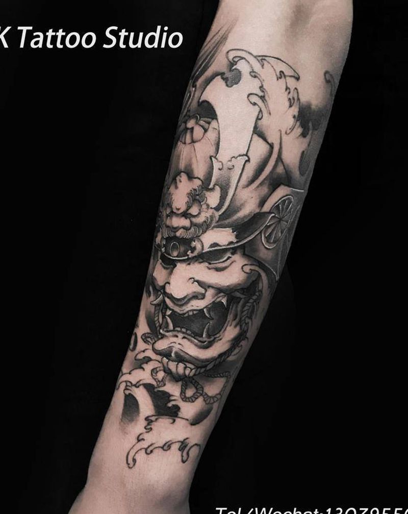 鬼武士纹身图片_手臂新传统纹身图案