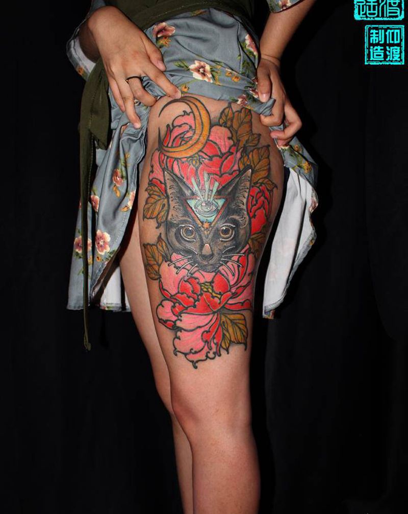 作品更新／新传统／仰渡刺青纹身图片_腿部新传统纹身图案
