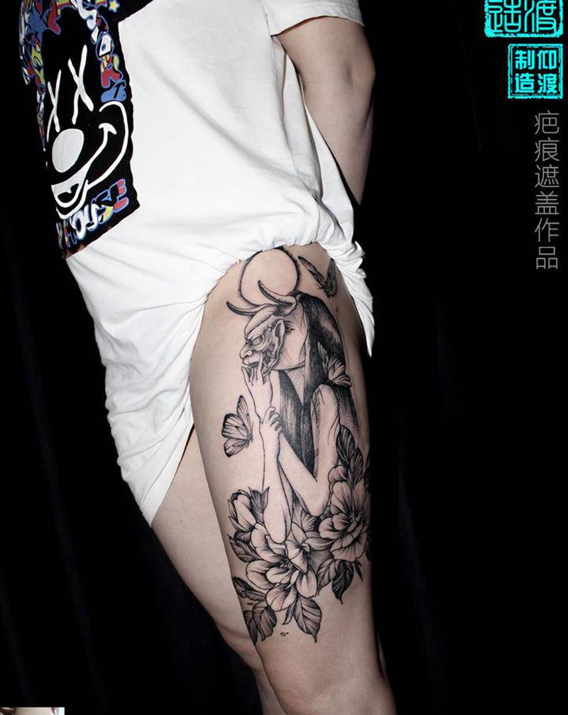 作品更新／针痕纹身图片_腿部几何纹身图案