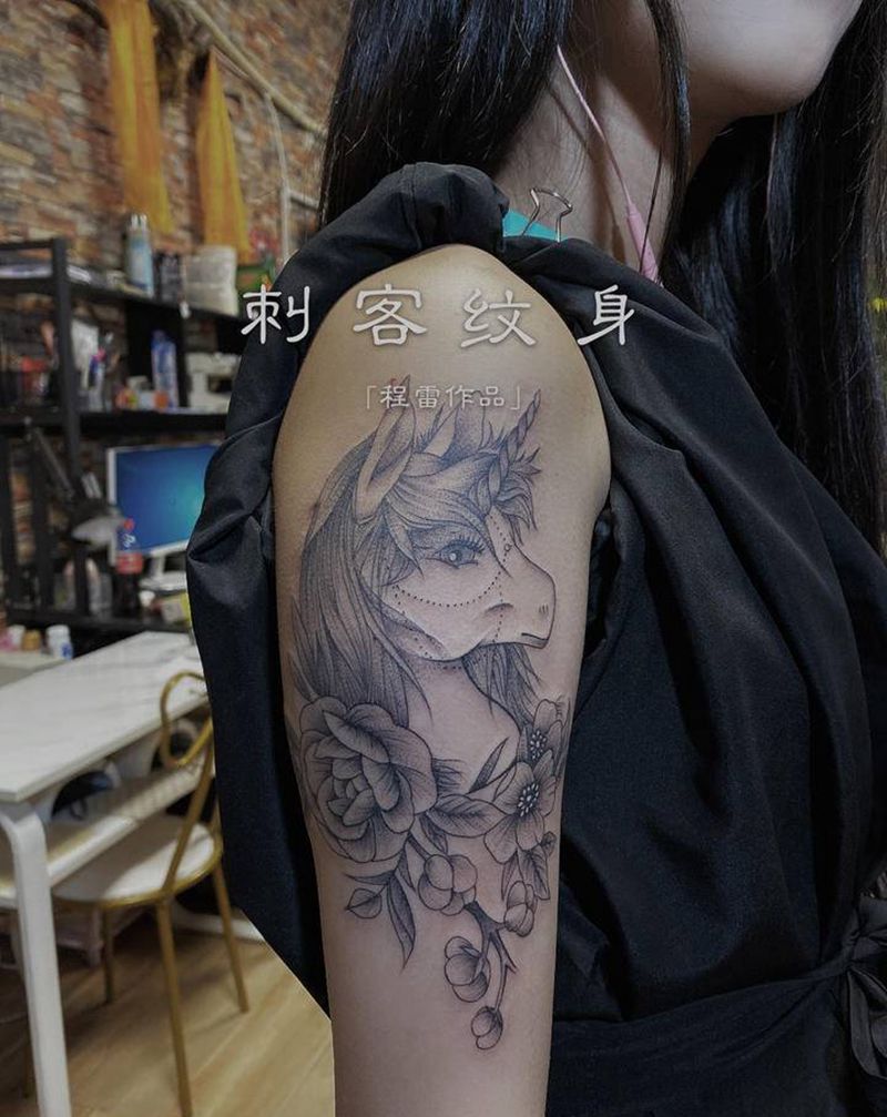 独角兽纹身图片_手臂纹身图案