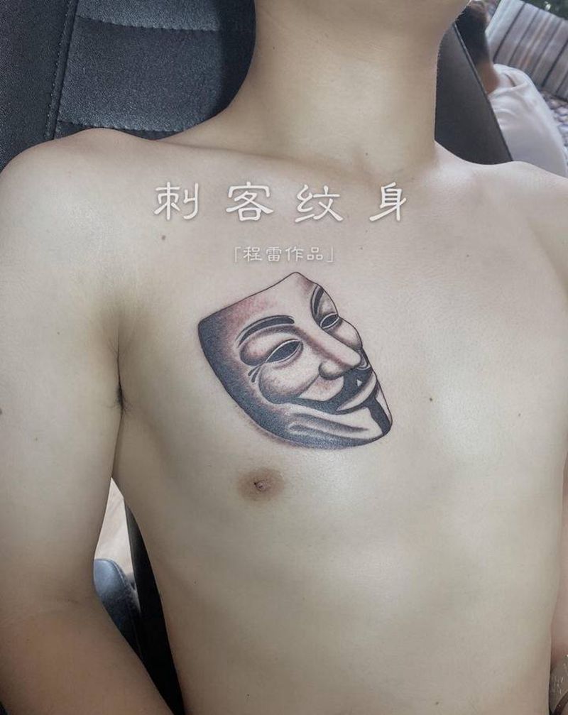 V字纹身图片_胸部纹身图案