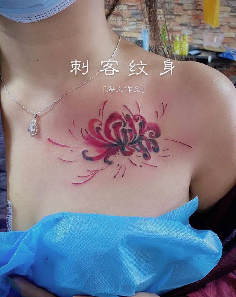 彼岸花纹身图片_胸部纹身图案
