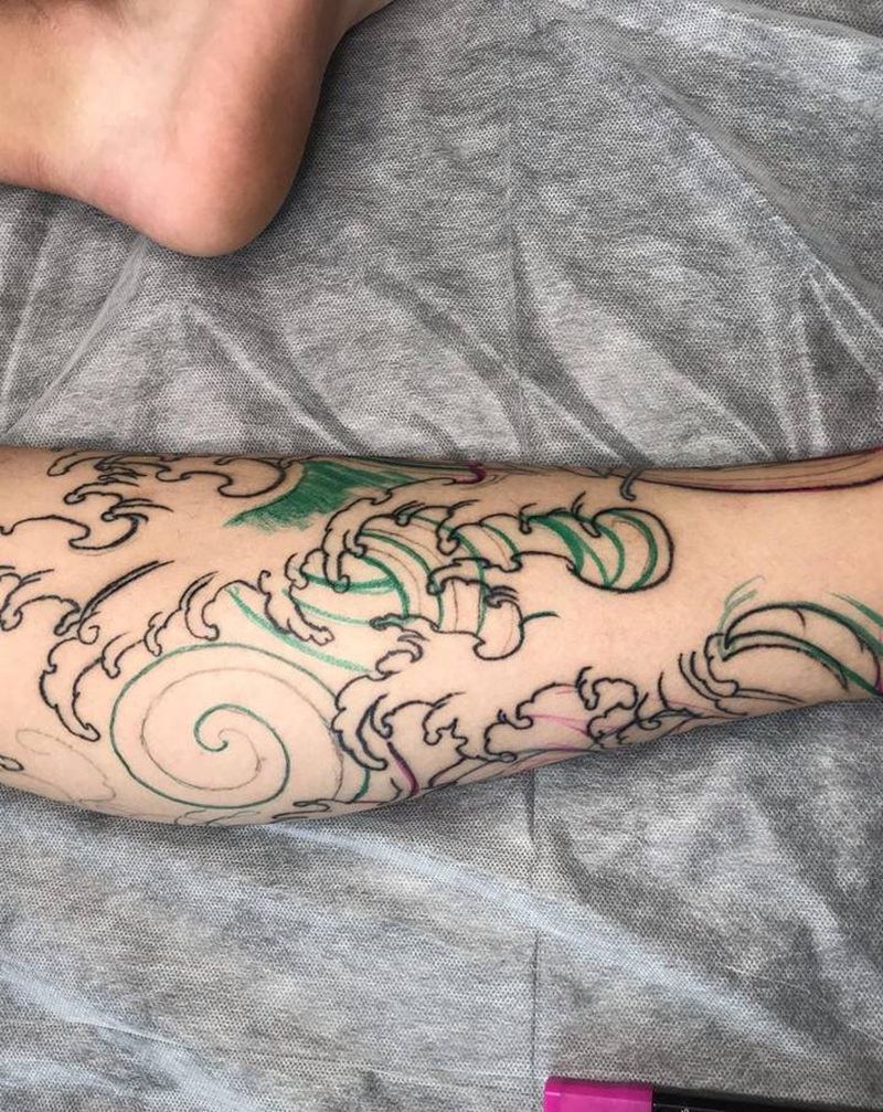 旧图修改上色纹身图片_腿部新传统纹身图案