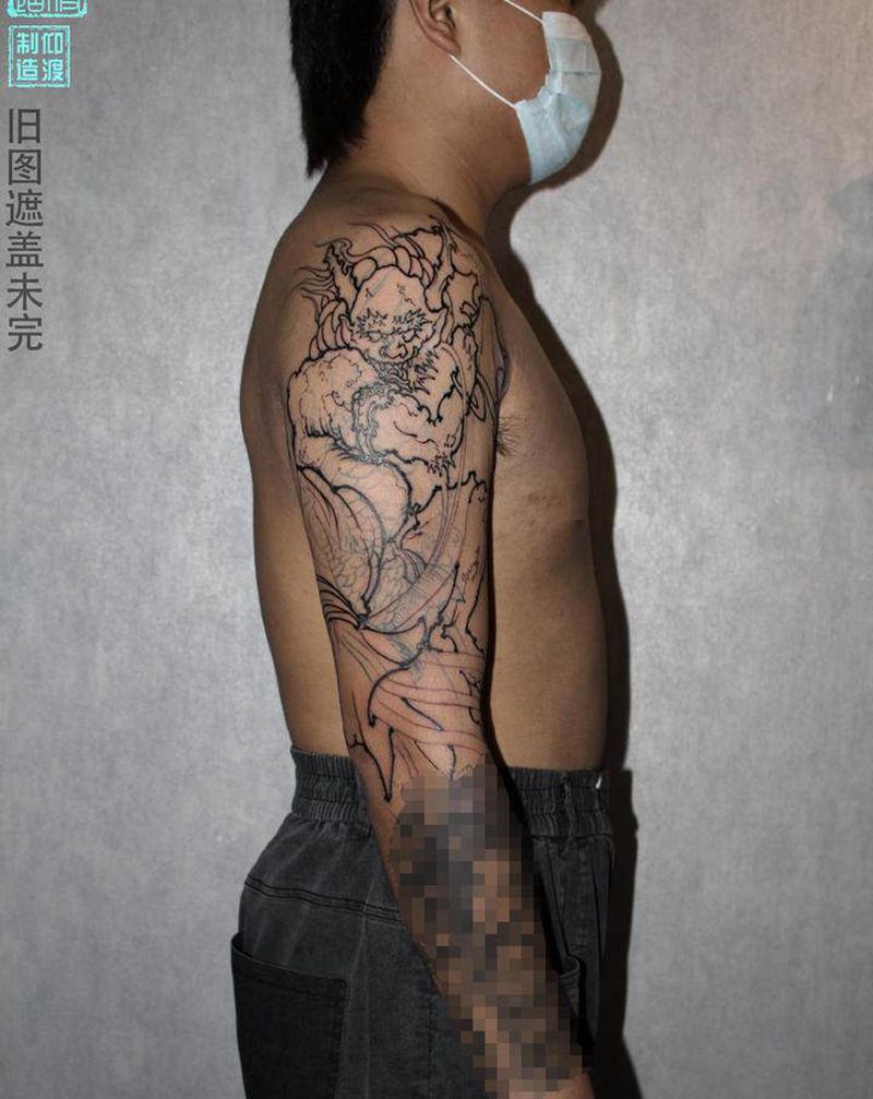 风神线条/未完成纹身图片_手臂老传统纹身图案