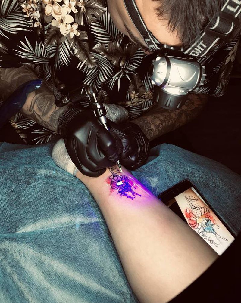 今工/荧光纹身/闺蜜纹身…纹身图片_腿部水彩纹身图案