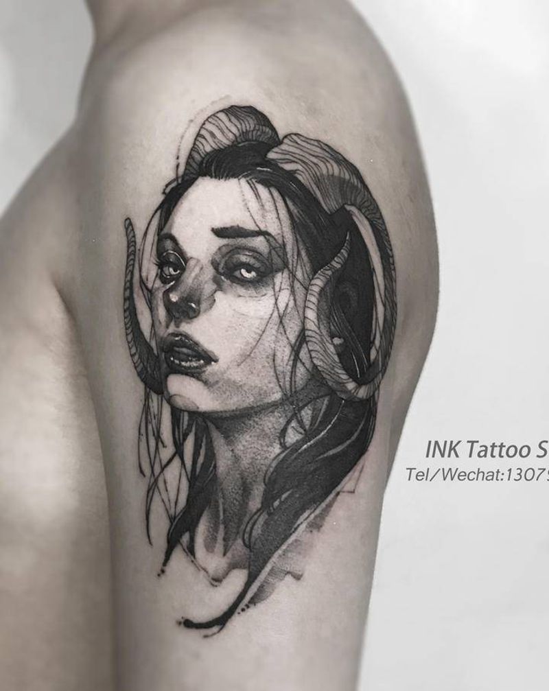 单针素描风格纹身图片_手臂点刺纹身图案