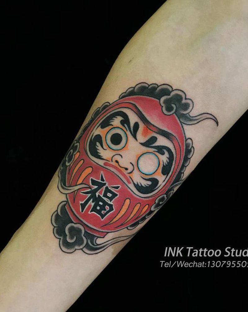 达摩蛋纹身图片_手臂新传统纹身图案