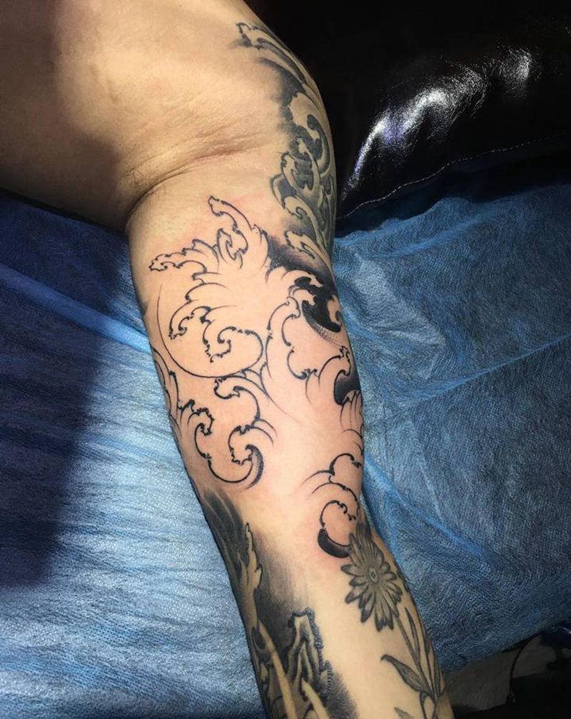 水浪•新传统纹身图片_手臂新传统纹身图案
